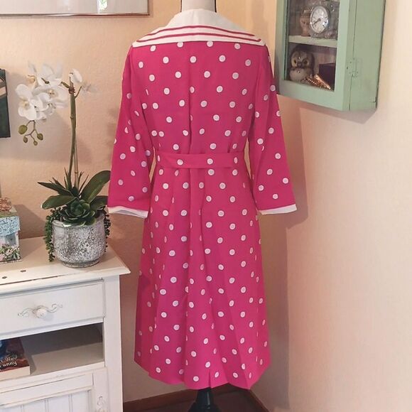 Doreen Lok Pink Polka Dot Dress with White Collar.Vintage. Polka Dot. - Picture 5 of 12
